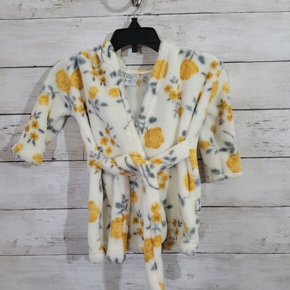 Little Joy Boutique Baby Girl Robe in Mustard Yellow Gray & White O-9 Month - Picture 2 of 8